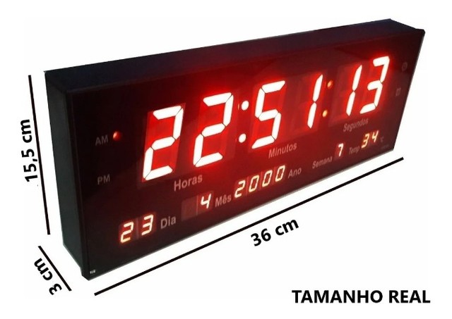 Relógio Parede Led Digital Grande 36Cm Termômetro Data na