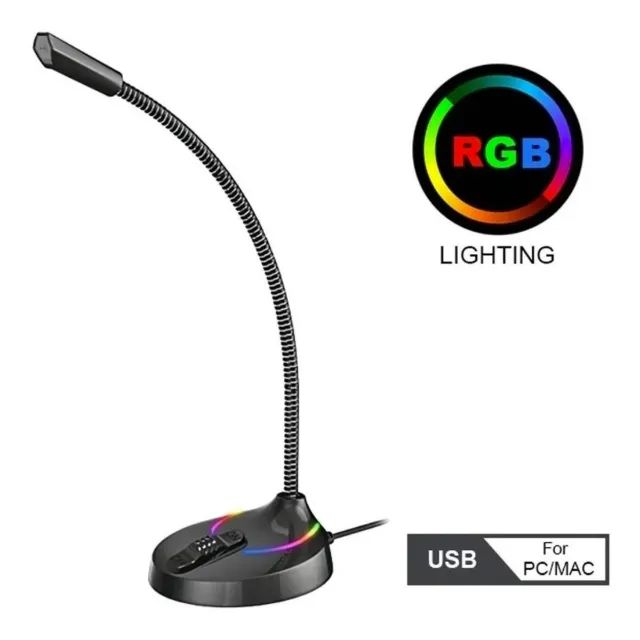 Microfone Gamer USB com Led RGB Profissional Pc e Notebook - Foto 2