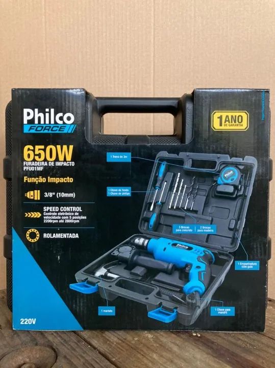 Furadeira reverse Philco 650W 3/8 com Maleta e 11 Peças. - Foto 3
