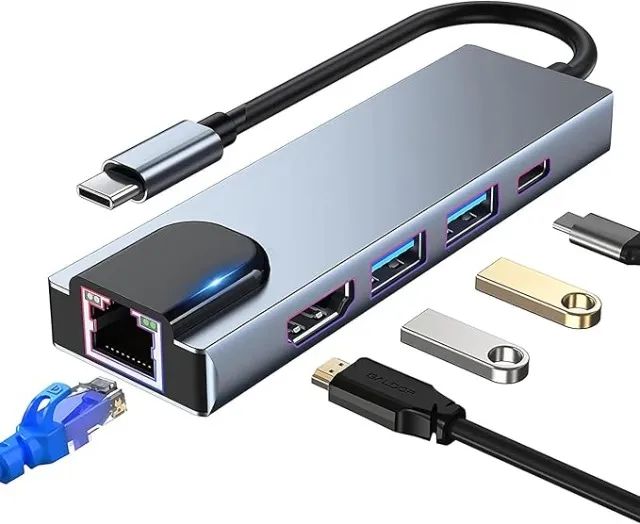 Hub Adaptador USB-C Knup KP-AD143 5 em 1 2USB/HDMI/USB-C/RJ45 - WZetta