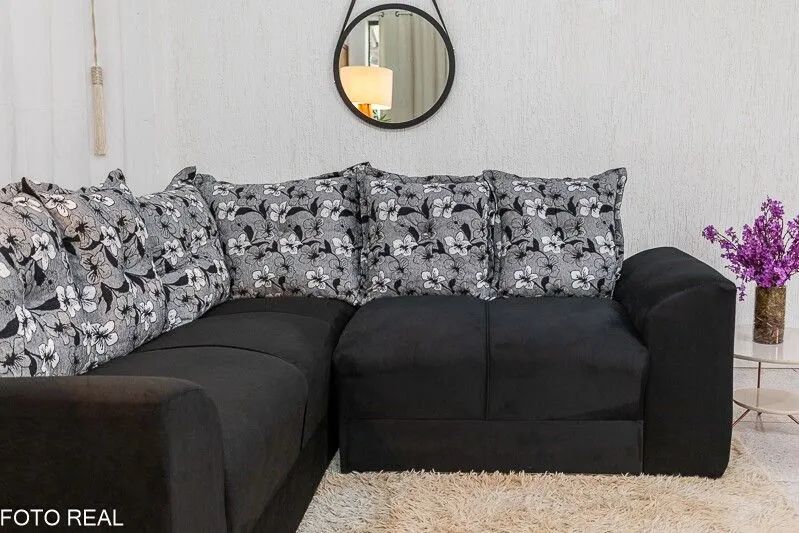 Sofá de Canto 5 Lugares Veludinho Preto - Foto 4