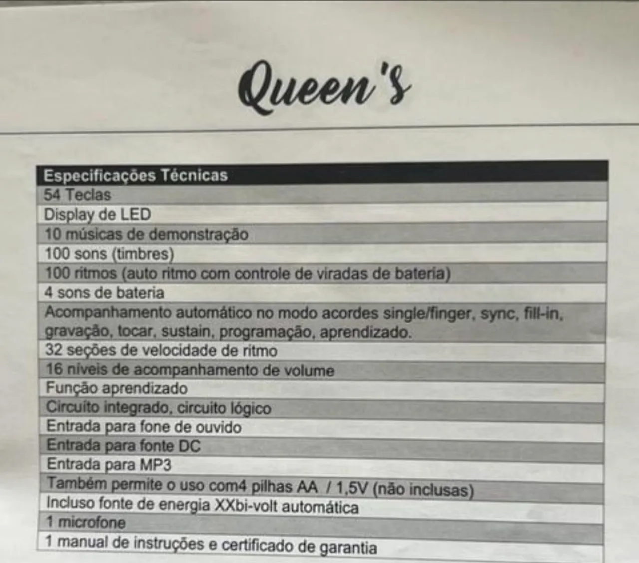 Teclado Musical Queen's - 54 Teclas com Display de LED