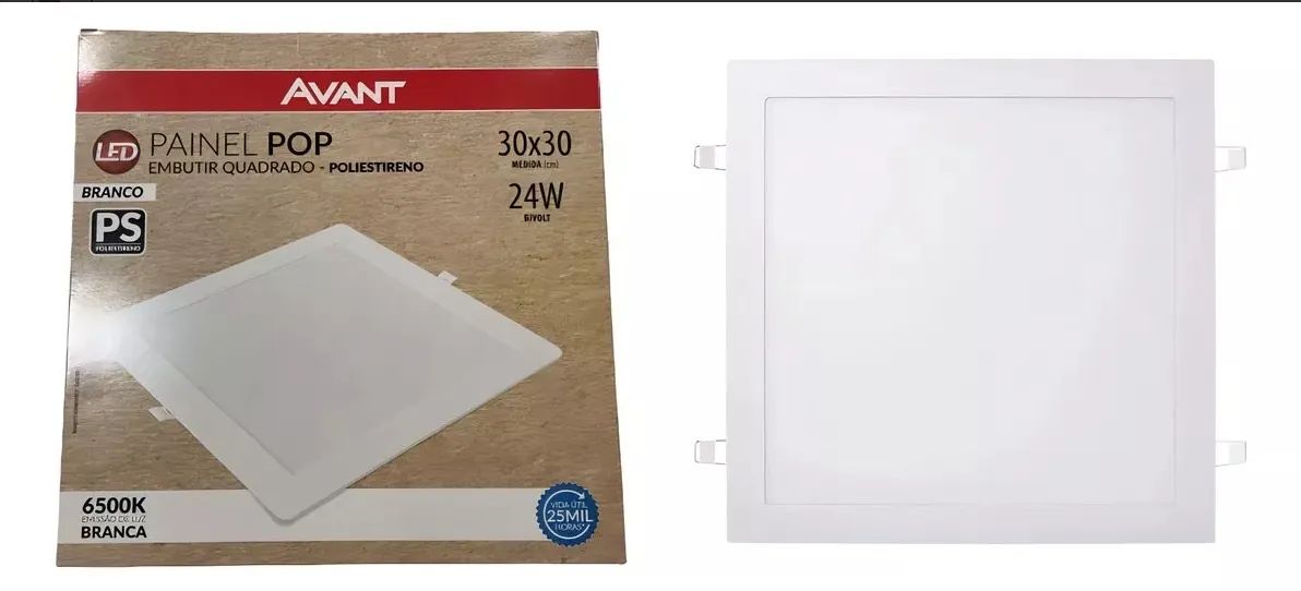 Painel LED Embutir Quadrado 30x30cm 24W Branco - Avant