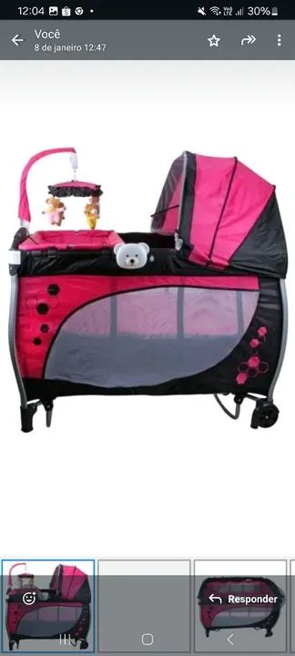 Berço portátil para bebê com mosquiteiro - rosa