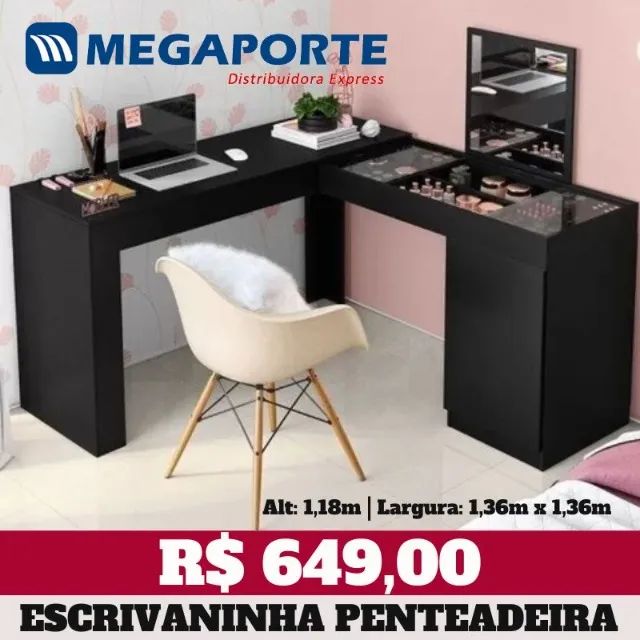 Penteadeira em L com Escrivaninha - 2 Cores (Novo) Entrega Grátis!  - Foto 2