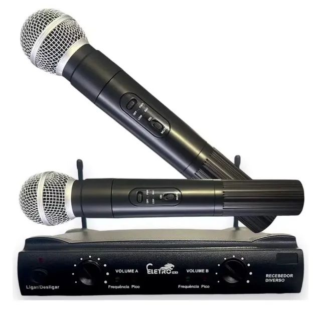 MICROFONE SEM FIO PROFISSIONAL DUPLO UHF DINÂMICO CAPTAÇÃO CARDIOIDI BYZ ELECTRO LMD K58 A - Foto 5
