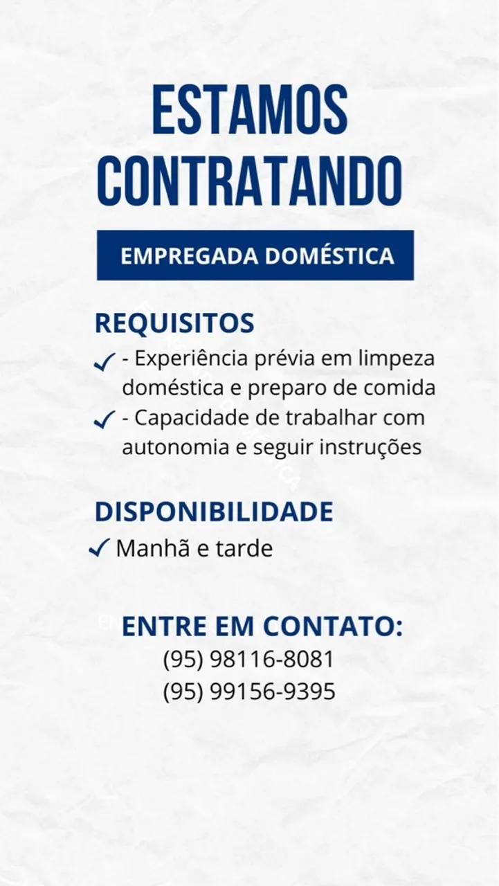 Vaga para empregada doméstica