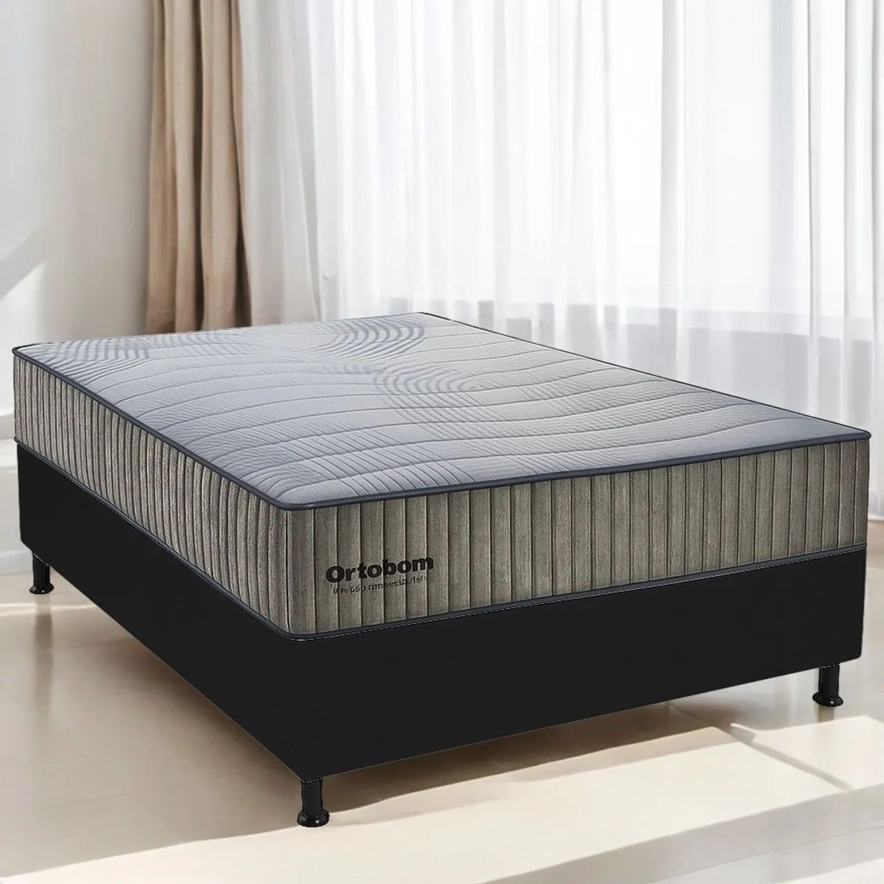 ColchÃo Casal Exclusive Foam D33 + Base Box Simples Corino Preto - Ortobom tt432