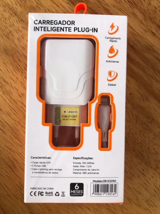 Carregador Inteligente para iphone Plug-in 5.1A Dual USB