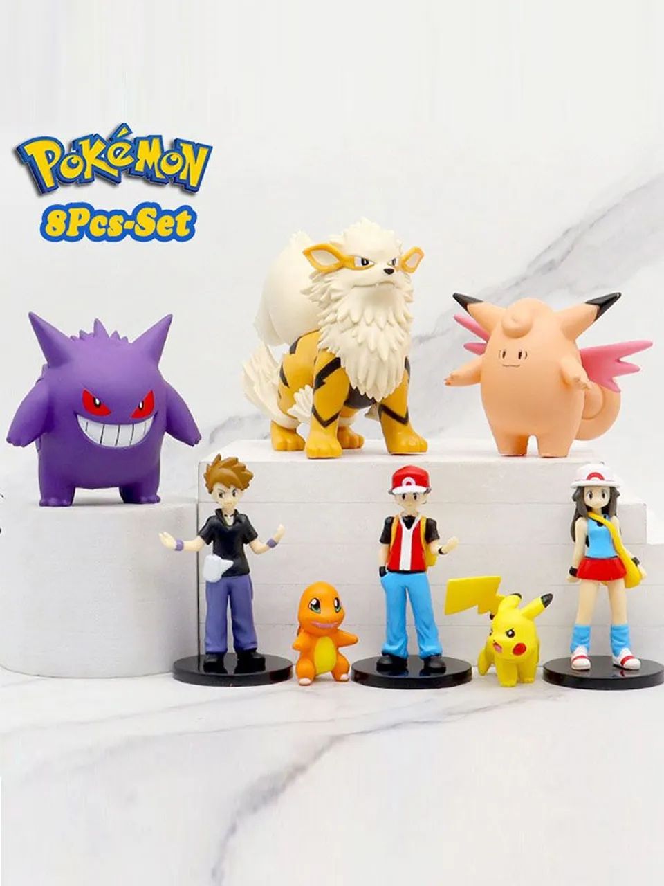 Bonecos Pokémon Red Gary Leaf Pikachu Charmander Arcanine Gengar 8pcs - Foto 4