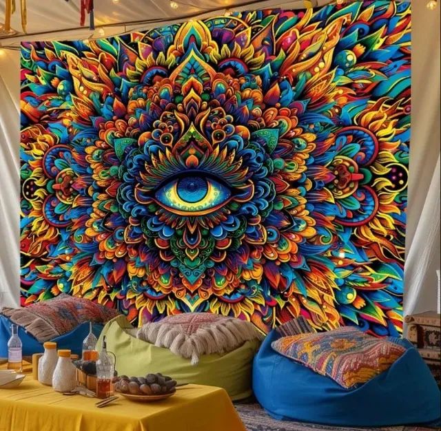 Tecido Decorativo Psicodélico com Mandala UV 