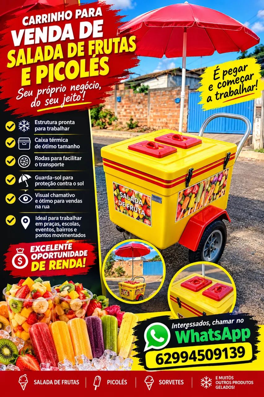 Carrinho de Vender Picolés, Salada de Frutas - Foto 2
