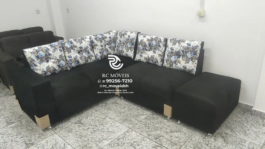 Sofá de Canto com Puff Material suede D33 Confortável Direto da Fábrica - Foto 4