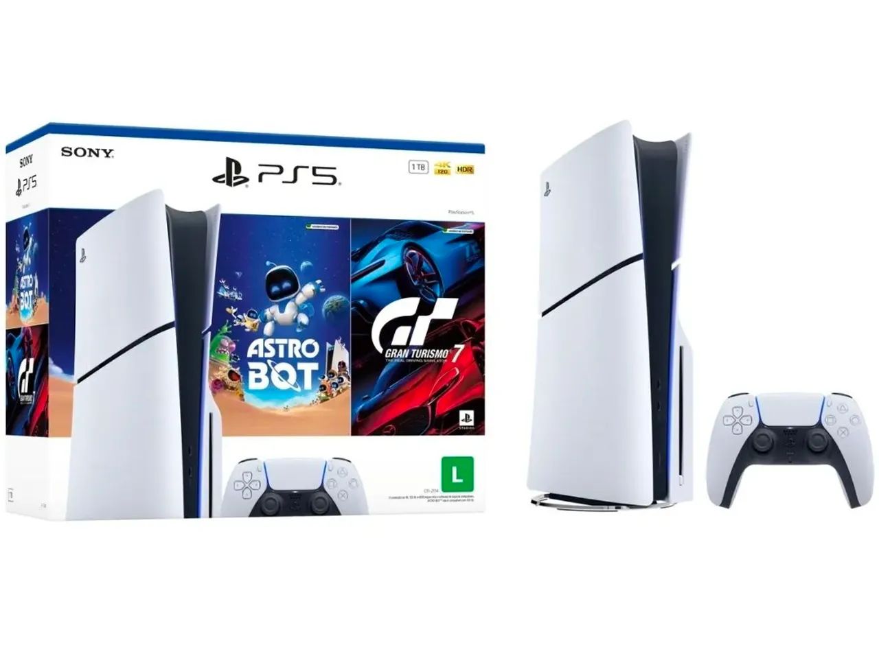 Playstation 5 Slim 1TB Versão Mídia física acompanha 2 controles originais e mais 2 jogos 