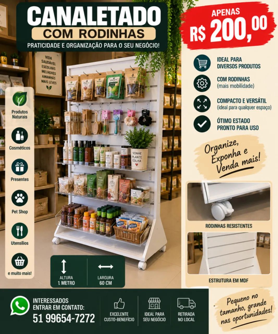Expositor Canaletado com Rodinhas para Loja - MDF