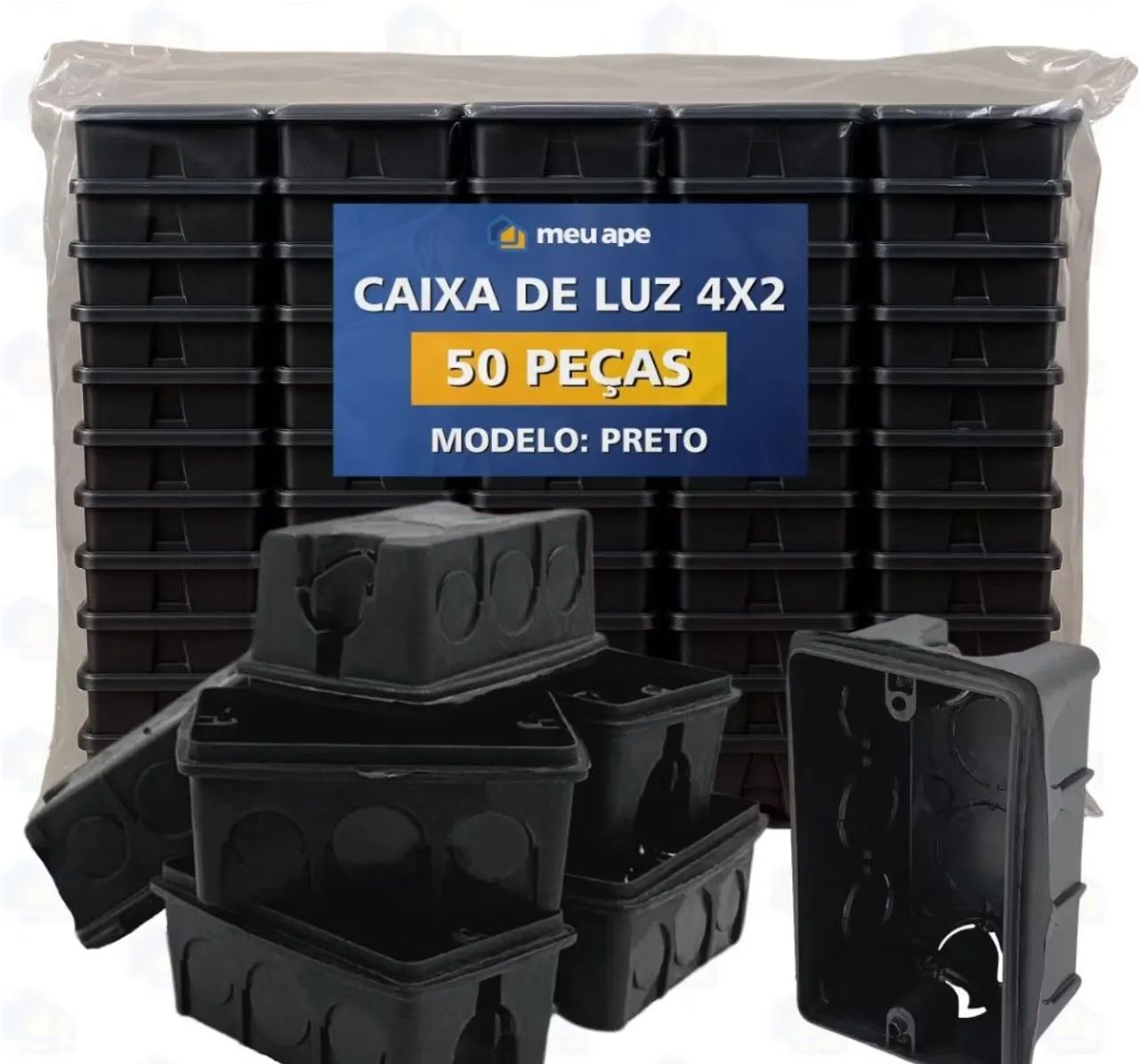 50 Caixa de Luz 4x2 Reforçada P/ Tomada Interruptor Embutir Amarelo/Preto Energia 