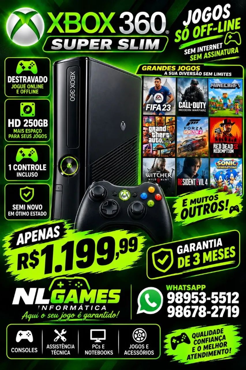 Xbox 360 250GB destravado 