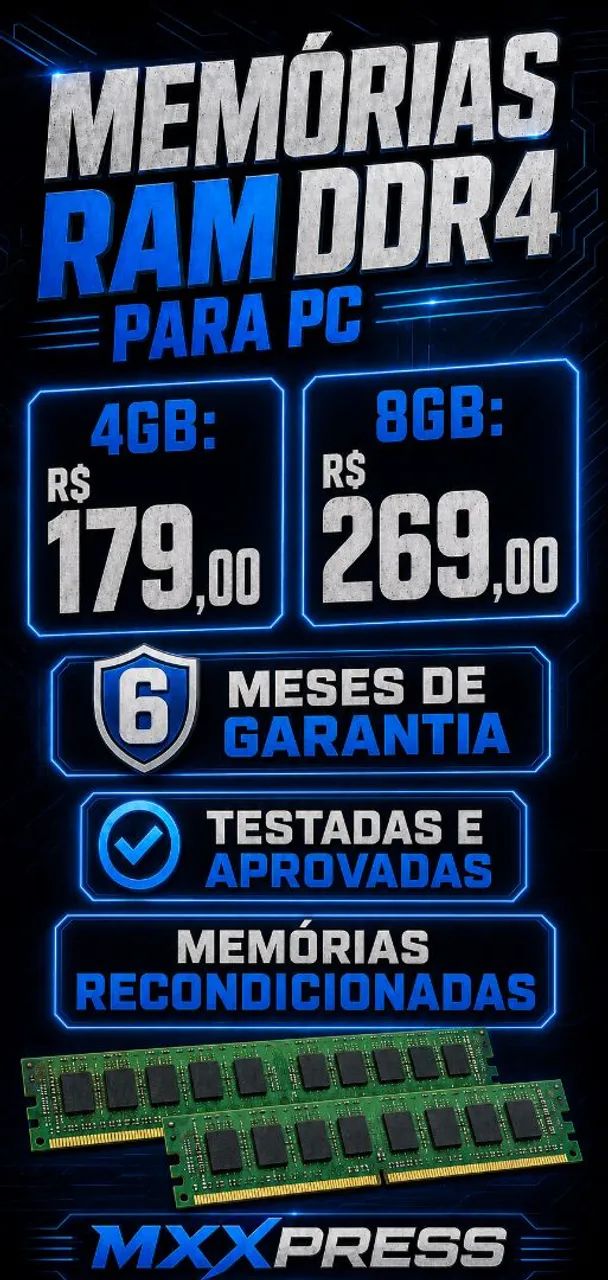 Memórias RAM DDR4 vários modelos 