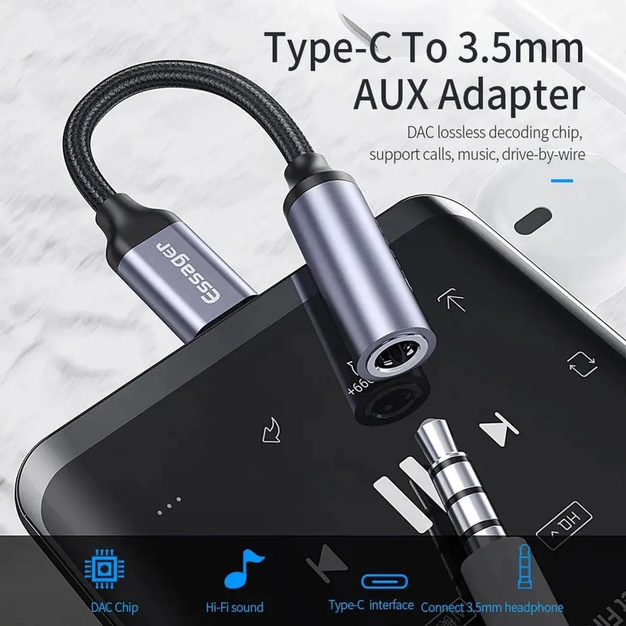 Adapitador Tipo C para p2 3.5mm original com chip DAC 