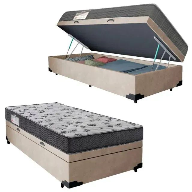 Kit Cama Base Baú Bege + Colchão Solteiro D20