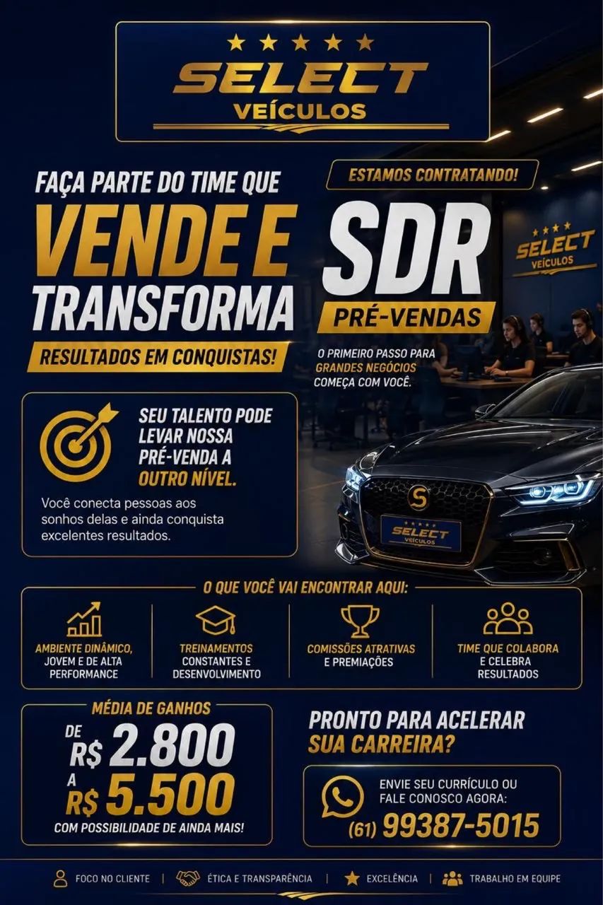 SELECT VEÍCULOS CONTRATA - SDR / CONSIGNADORA / ESTAGIÁRIOS
