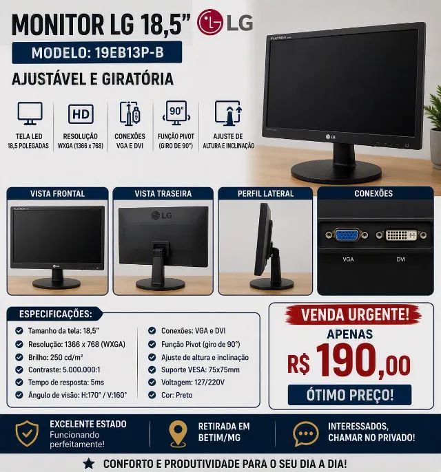 Monitor de Computador LG - 19 polegadas LED