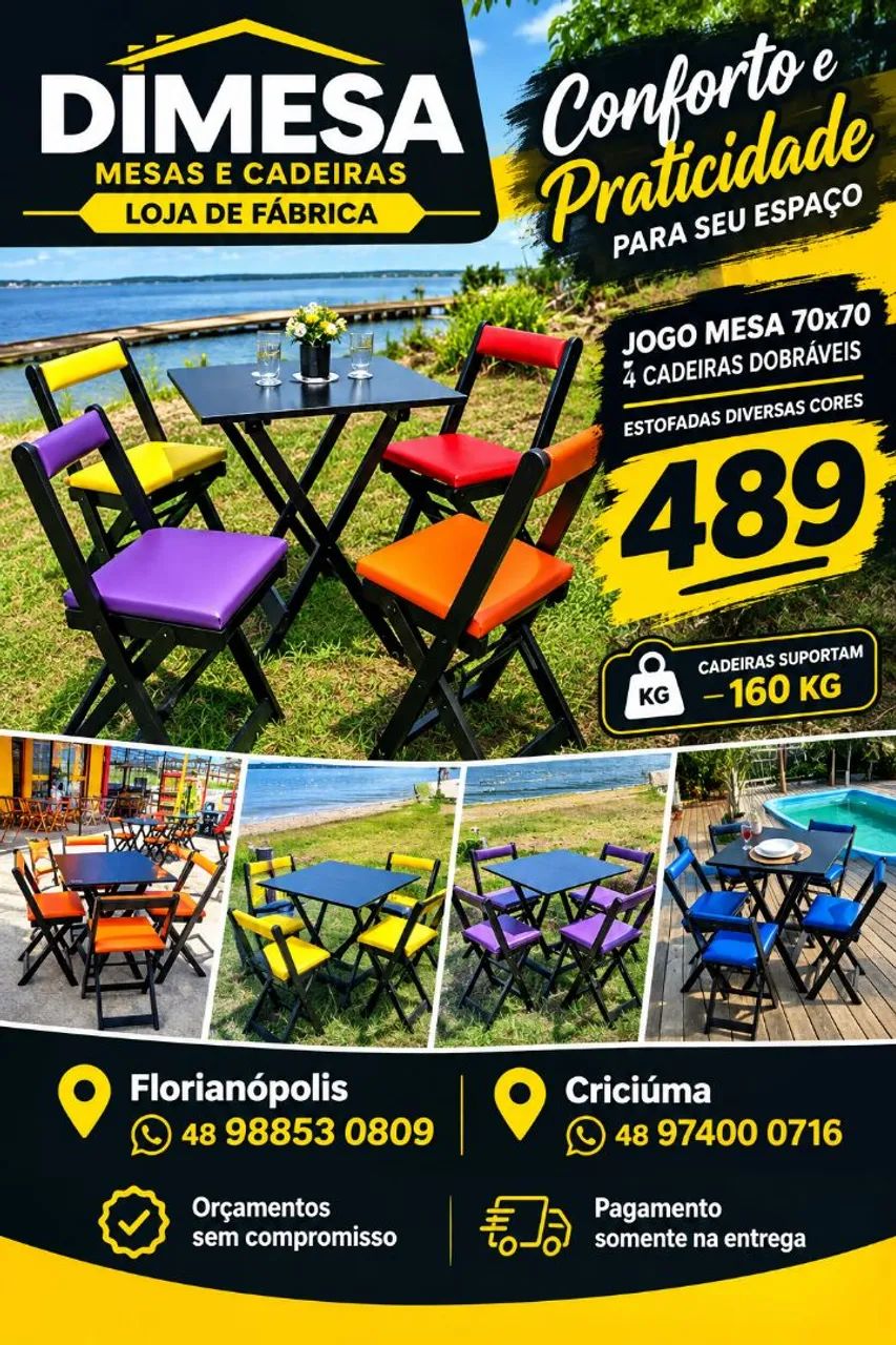 MESA 70x70 + 4 CADEIRAS DOBRÁVEIS ESTOFADAS ? R$489 - Foto 3