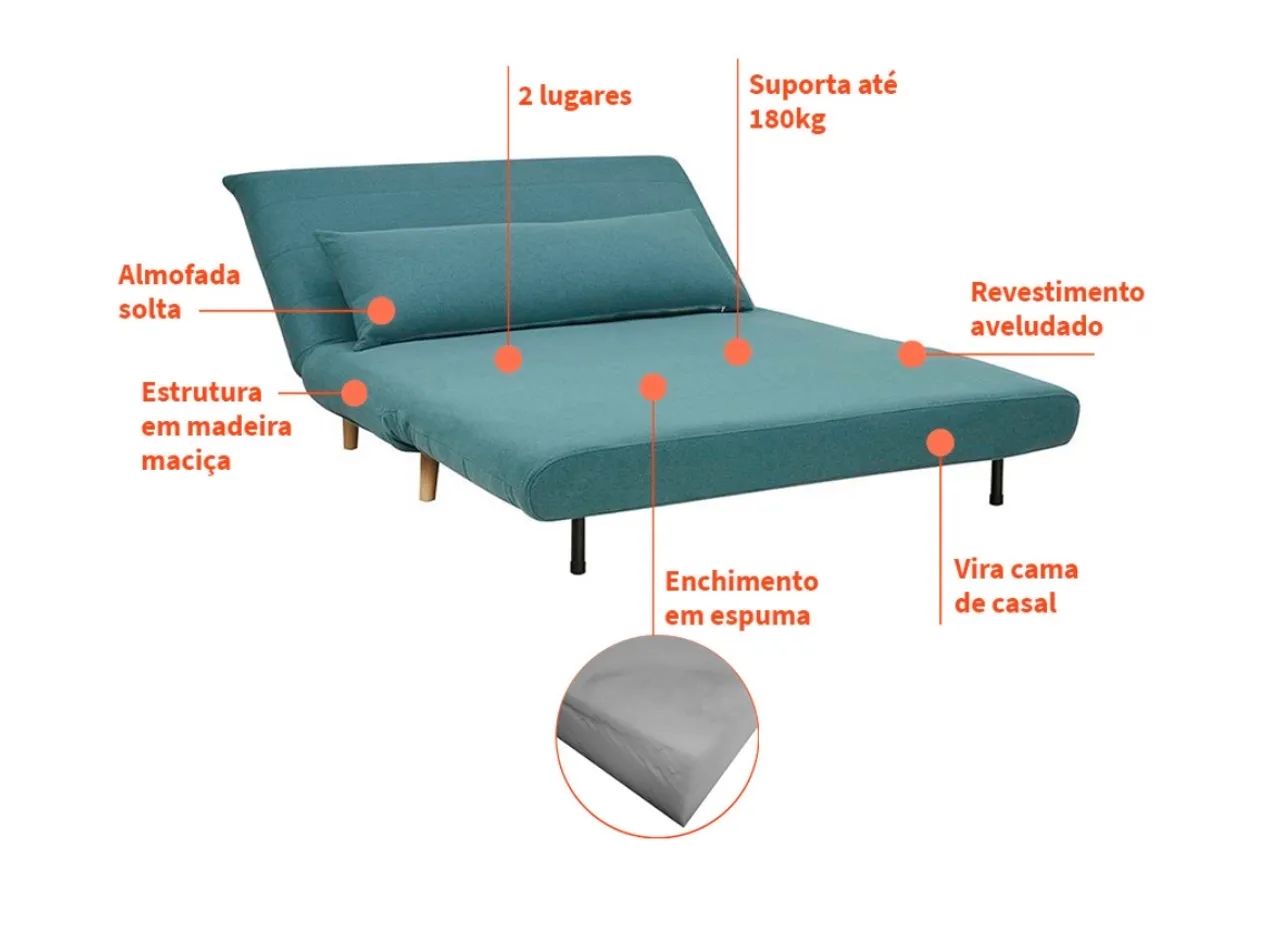 Sofá cama casal 2 lugares Azul - Foto 4