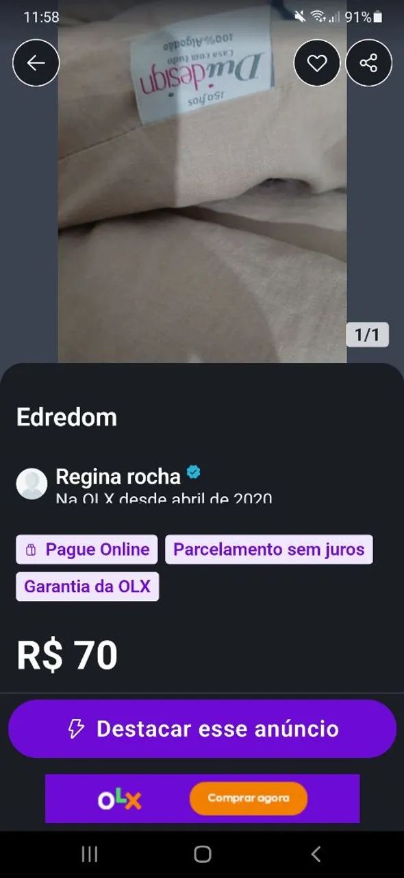 Edredom casal 100% algodão 