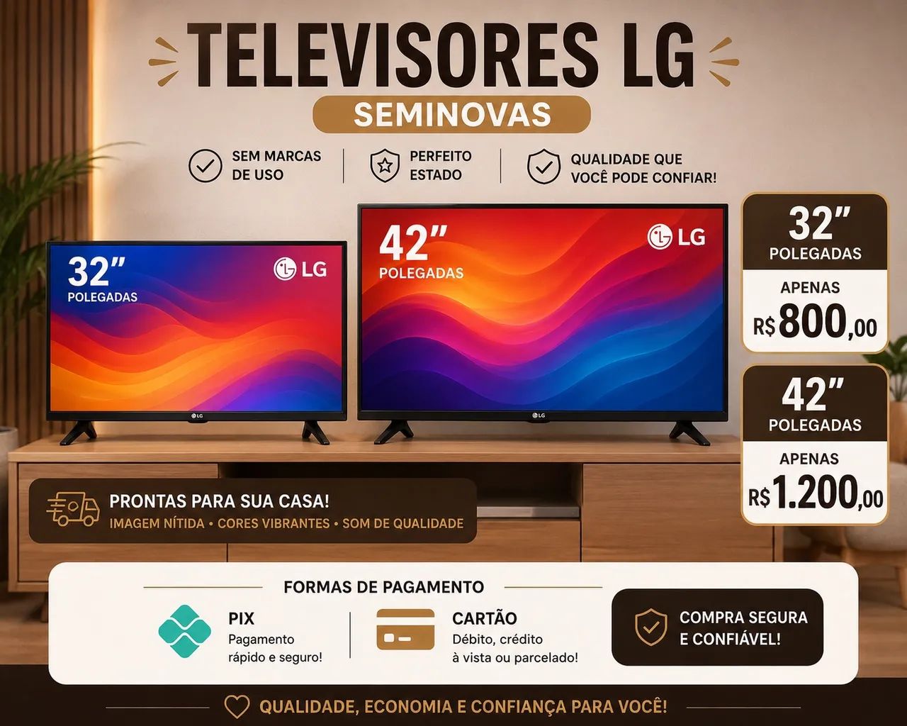 Televisores smart 32 e 42 polegadas 
