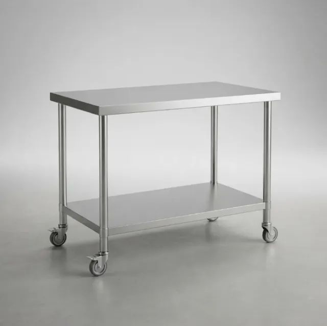 Mesa Bancada Aço Inox Cozinha Industrial 90x70 Com Rodízios