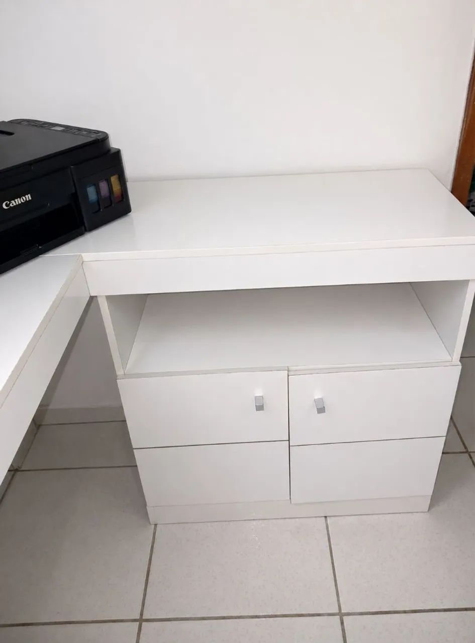 ?Escrivaninha de Canto em L Branca c/ Gaveteiro - Desmontável438561228876032003