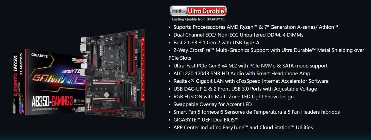 Placamae Gigabyte ab350 gaming 3 - Foto 3