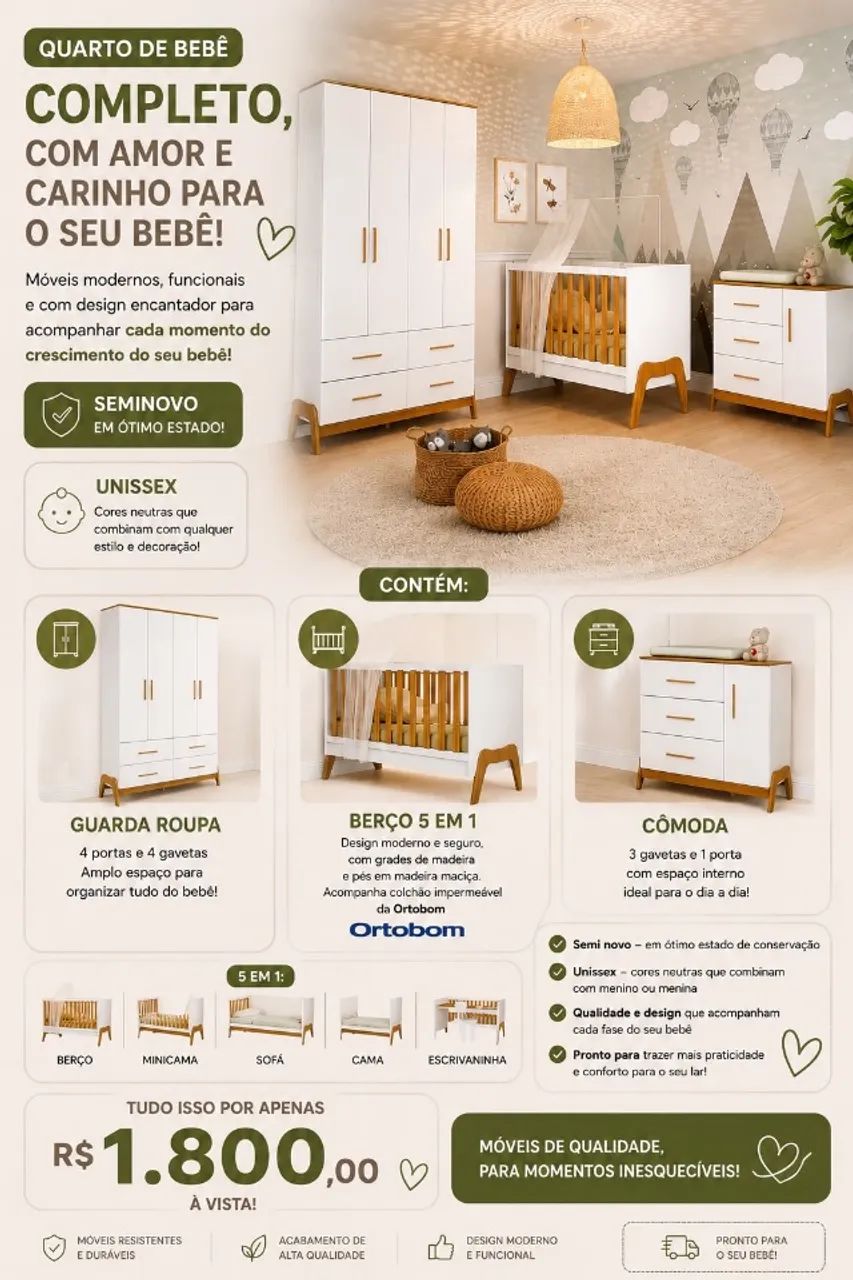Quarto de bebê completo - Gutti Retrô 