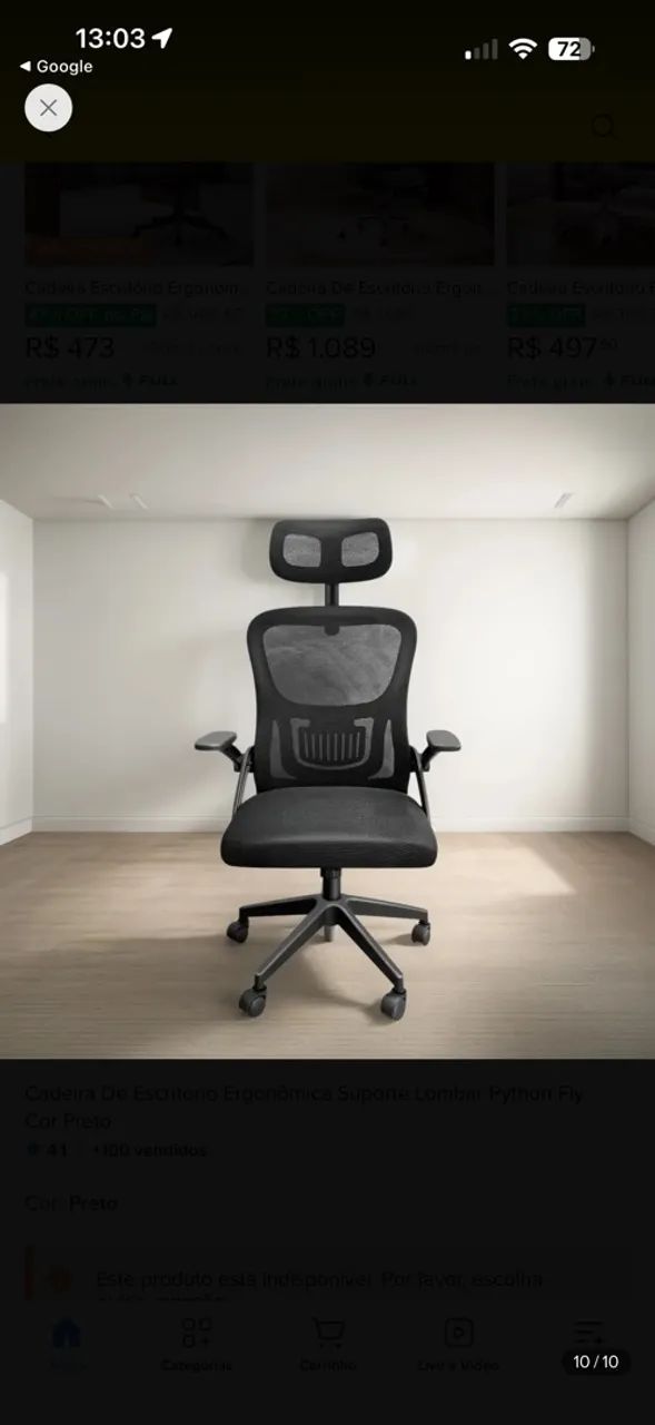 Cadeira ergonômica NOVA na caixa 