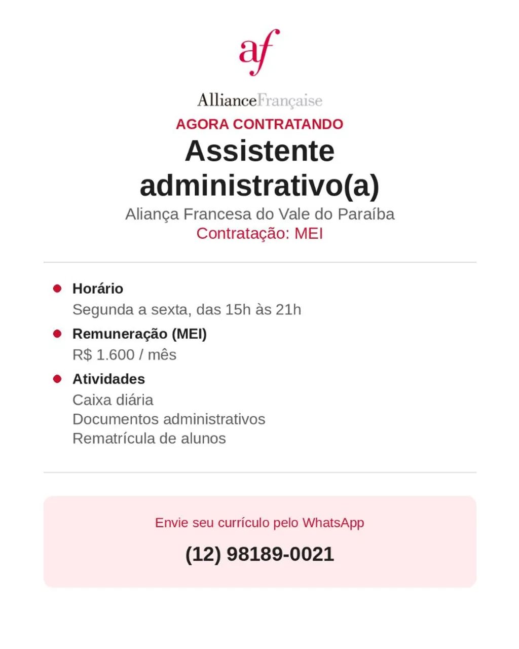 Vaga de administrativo 