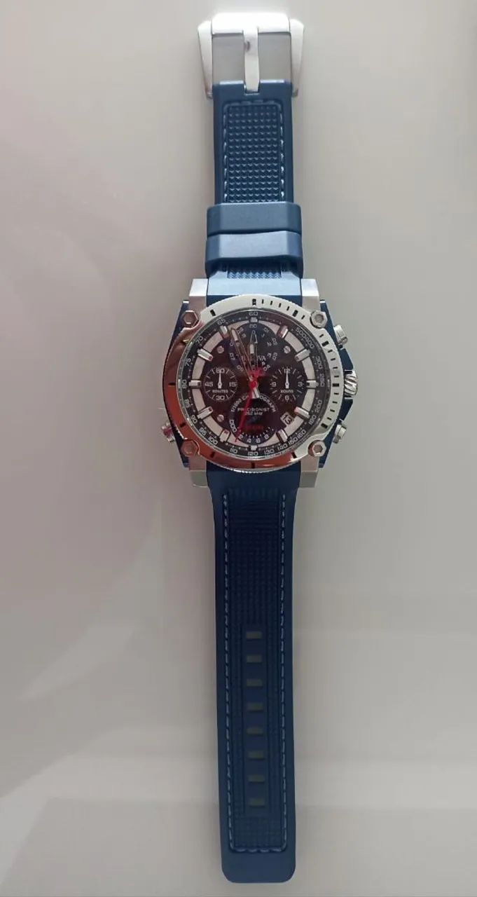 Relógio Bulova Masculino Precisionist 98B315 Azul, com Pulseira de Silicone e Cronógrafo - Foto 2