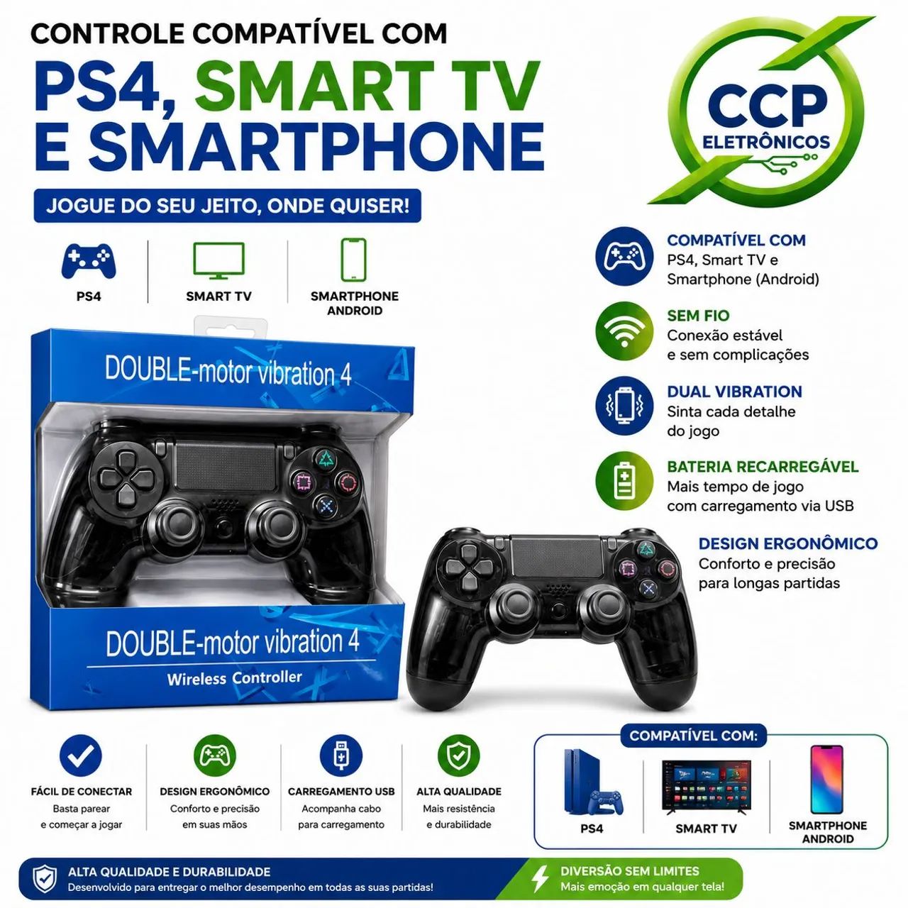 Controle compatível com Ps4 Smart Tv e Smartphone 