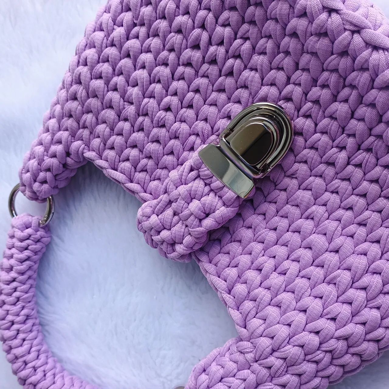 Bolsa de crochê em fio de malha  - Foto 3