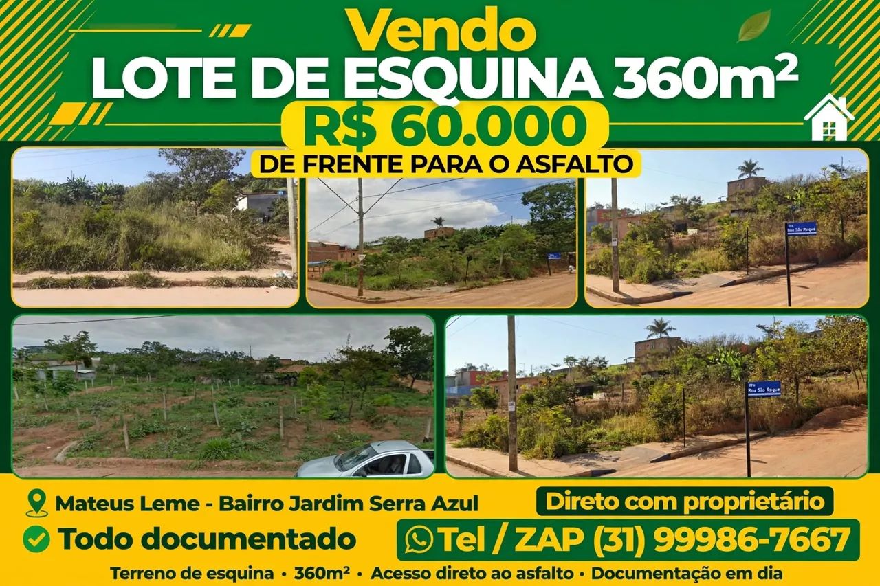 Oportunidade , lote 360m² de esquina . 