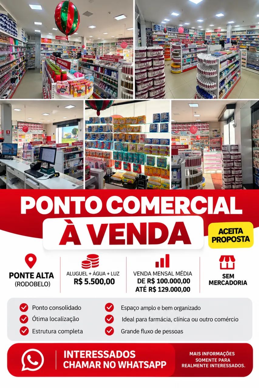 Vendo ponto comercial drogaria na ponte alta 