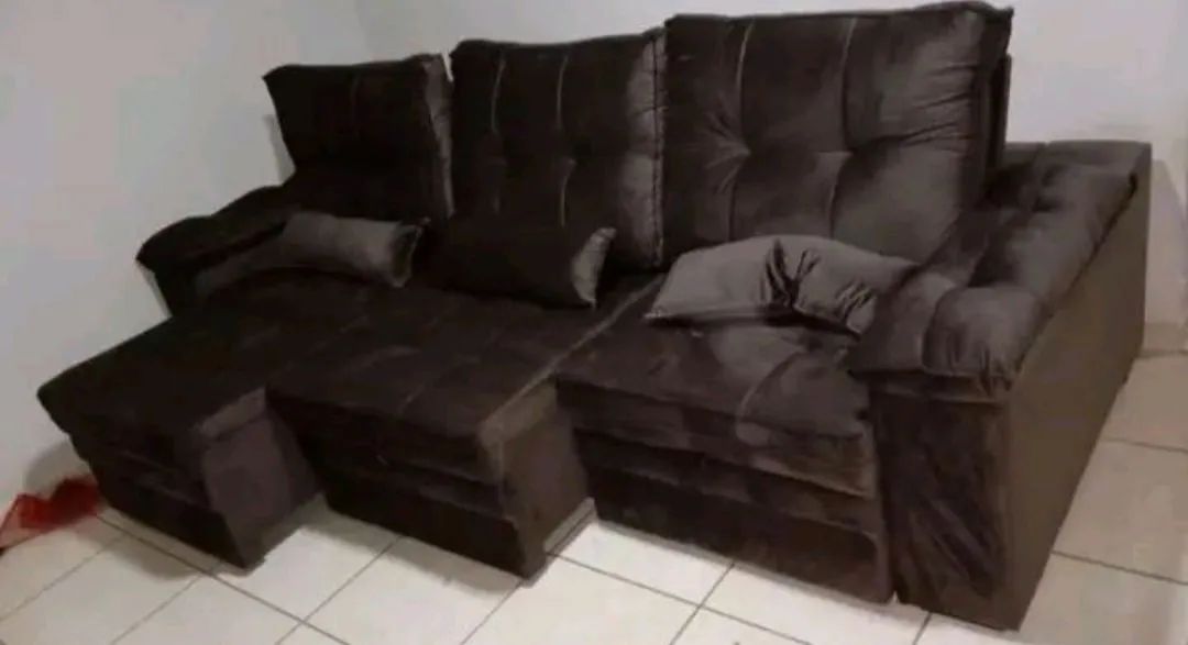 Sofá retrátil reclinável Petros 2,90 cm veludo 