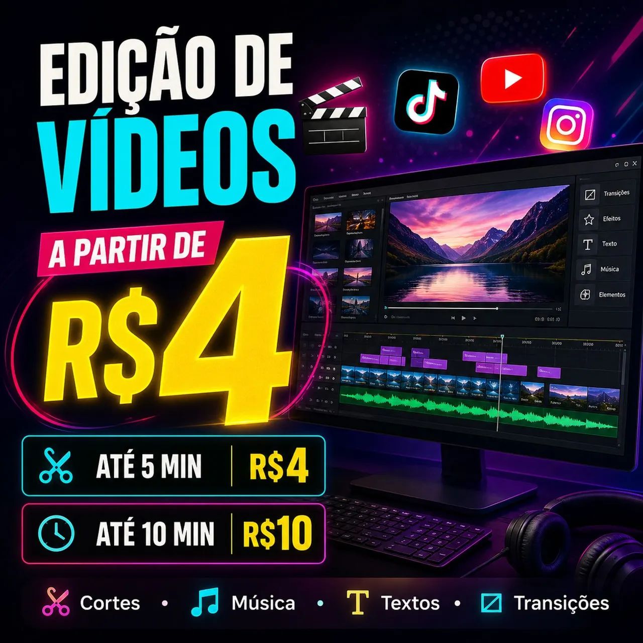 ?Edição de vídeos | A partir de 4 reais