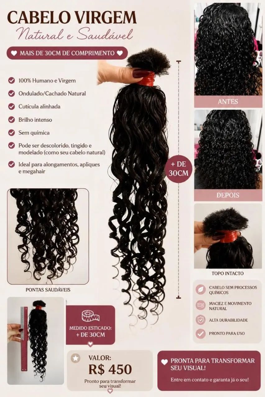 Cabelo Masculino Humano Virgem Natural +30cm