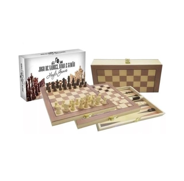 Jogo de tabuleiro xadrez dama 3 em 1 chess set pequeno hoyle 1