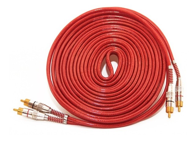 Cabo Rca 5 Metros Vermelho Blindado Som Automotivo