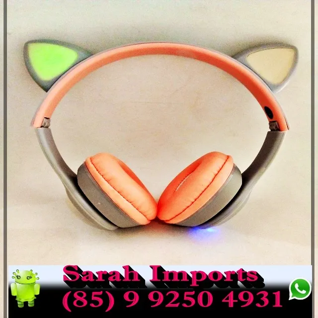 Headphone Fone Orelha Gato Colorido Led Smartphone Geek Gamer Gatinho