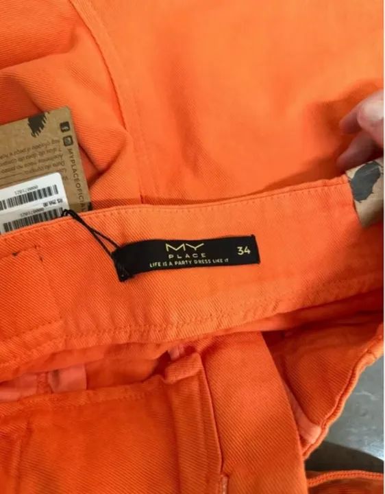 Short Jeans My Place Laranja Novo Roupas Liberdade, Porto