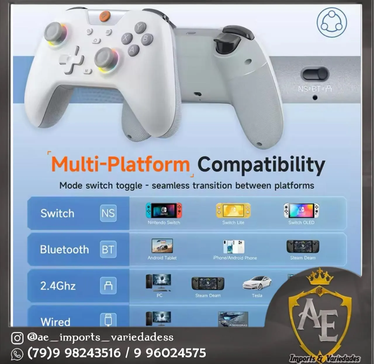 Controle Easy x05 para Switch, Android, PC e Steam Deck
