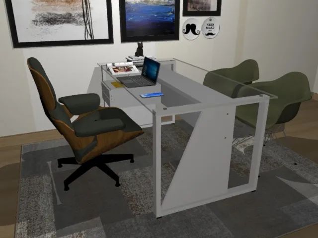 Mesa de Escritório. Em Madeira Maciça, square trapeze executive. Luxo. Com Vidro Temperado - Foto 2